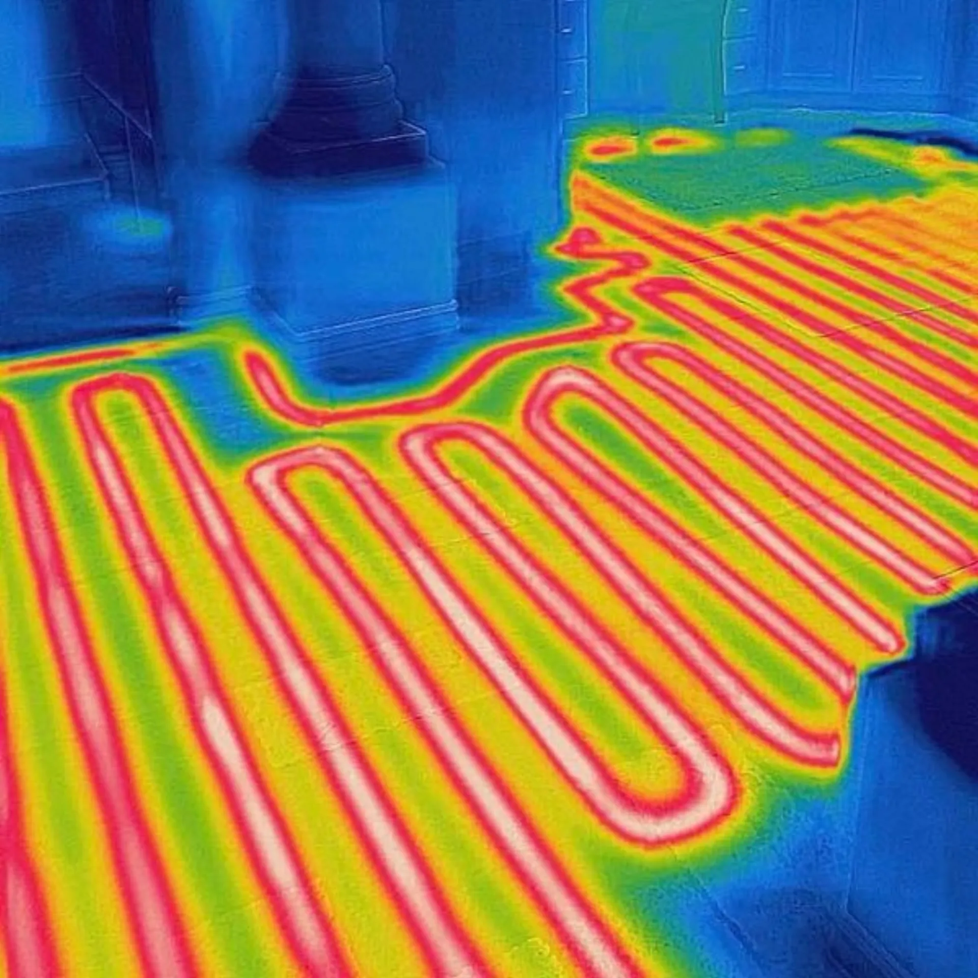 Thermal imaging showing an in slab radiant heating loop